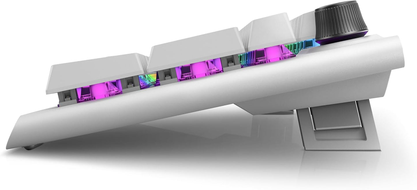 Alienware AW920K Tri-Mode Wireless Gaming Keyboard - Rechargeable, Wireless/Wired, Magnetic Snap-on Charging, Programmable Rocker Switch and Dial, AlienFX per-Key RGB - Lunar Light