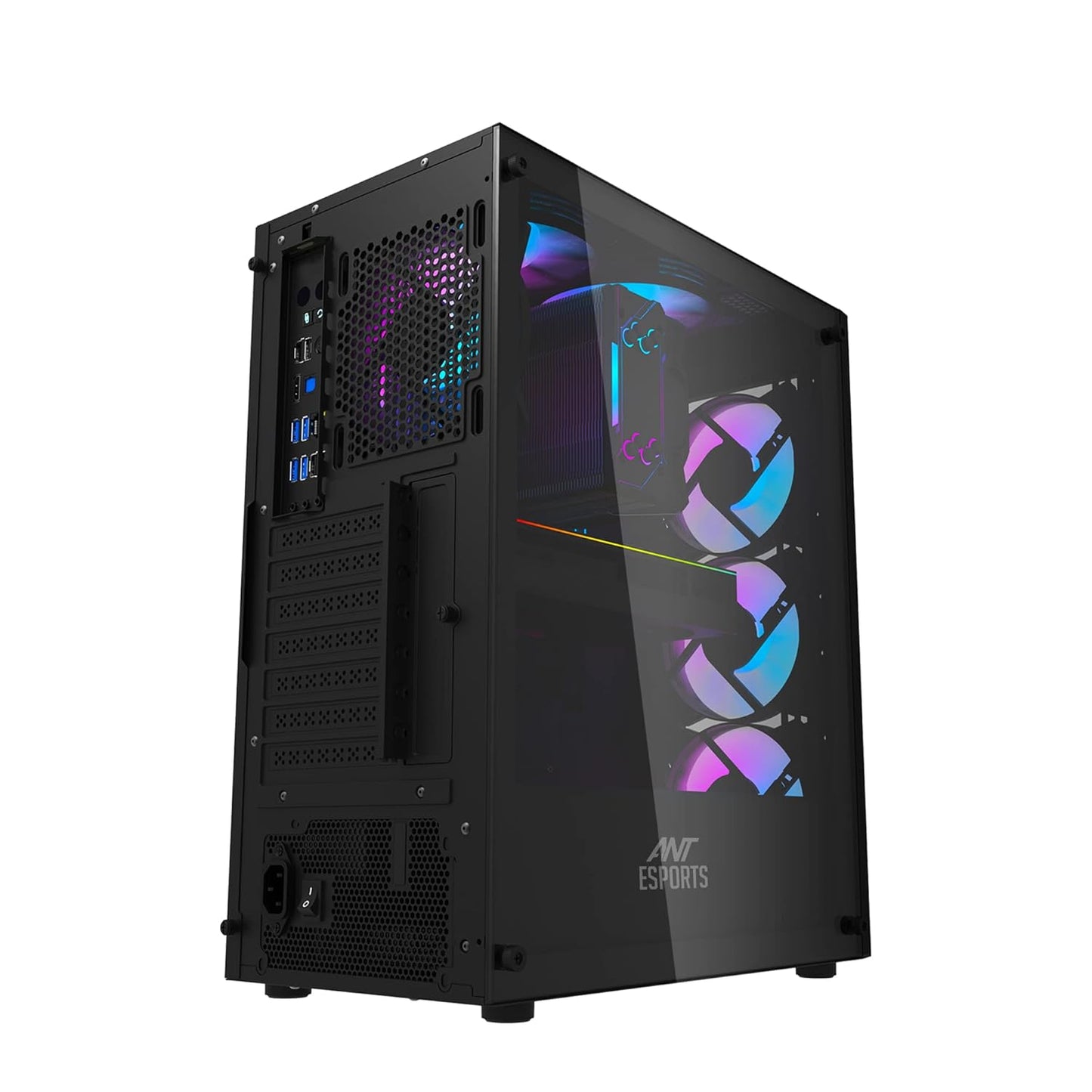 Ant Esports 220 Air Mid-Tower Gaming Case - Black | Supports ATX, M-ATX, ITX Motherboards | Includes 3 x 120mm Front Fans and 1 x 120mm Rear Fan Pre-Installed