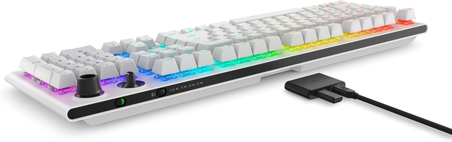 Alienware AW920K Tri-Mode Wireless Gaming Keyboard - Rechargeable, Wireless/Wired, Magnetic Snap-on Charging, Programmable Rocker Switch and Dial, AlienFX per-Key RGB - Lunar Light