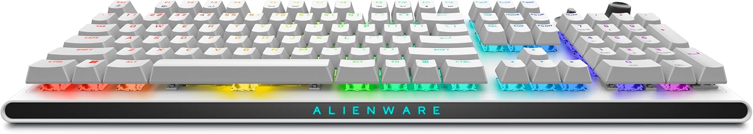 Alienware AW920K Tri-Mode Wireless Gaming Keyboard - Rechargeable, Wireless/Wired, Magnetic Snap-on Charging, Programmable Rocker Switch and Dial, AlienFX per-Key RGB - Lunar Light