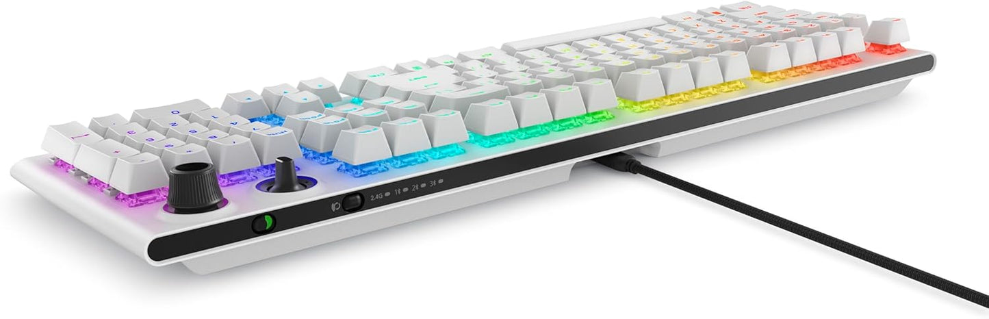 Alienware AW920K Tri-Mode Wireless Gaming Keyboard - Rechargeable, Wireless/Wired, Magnetic Snap-on Charging, Programmable Rocker Switch and Dial, AlienFX per-Key RGB - Lunar Light