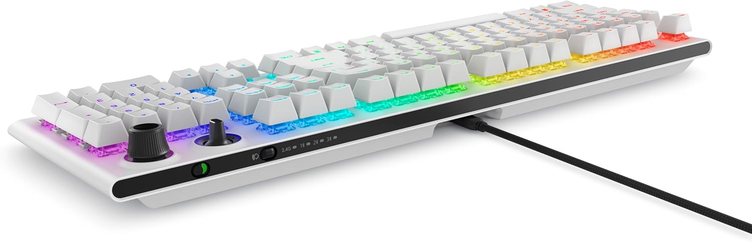 Alienware AW920K Tri-Mode Wireless Gaming Keyboard - Rechargeable, Wireless/Wired, Magnetic Snap-on Charging, Programmable Rocker Switch and Dial, AlienFX per-Key RGB - Lunar Light