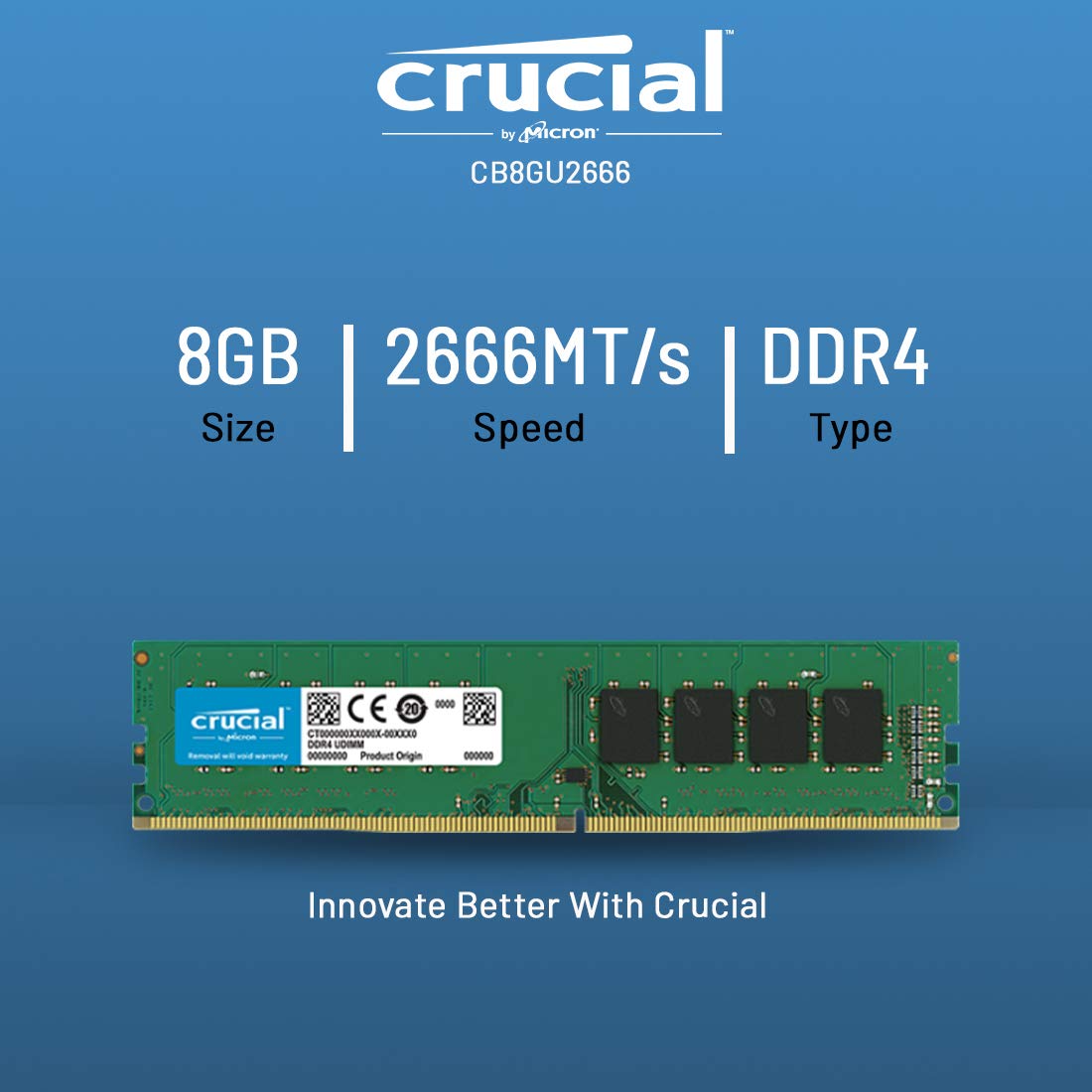 Crucial 8GB DDR4 2666MHz CL19 UDIMM Desktop RAM Memory Module, 1.2V, Green