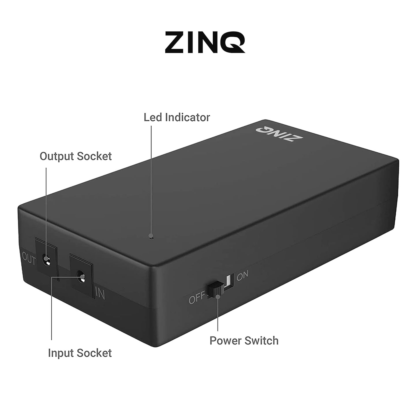 ZINQ Mini UPS for 12V Routers, High-Power Fiber Routers, and Broadband Modems | Seamless Automatic Switching | Up to 4 Hours of Power Backup During Outages (Black)