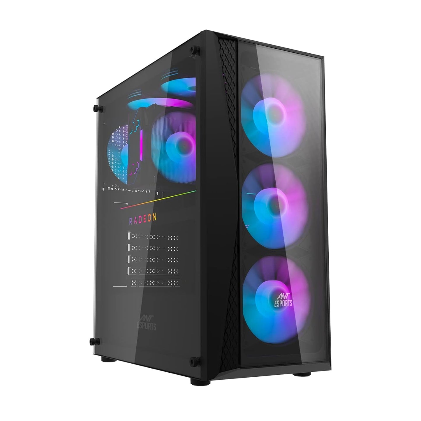 Ant Esports 220 Air Mid-Tower Gaming Case - Black | Supports ATX, M-ATX, ITX Motherboards | Includes 3 x 120mm Front Fans and 1 x 120mm Rear Fan Pre-Installed