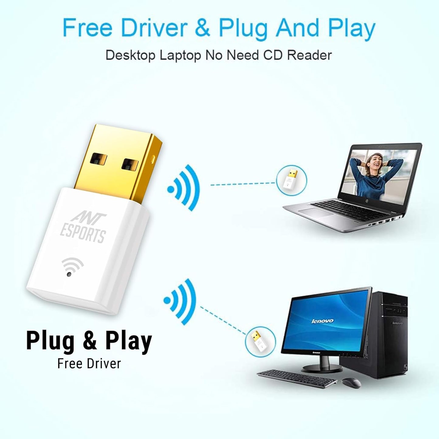 Ant Esports AE300D 300mbps Wi-Fi + DVR USB 2.0 Mini Dongle for Desktop Laptop PC I 2.4Ghz I WiFi 4 802.11N
