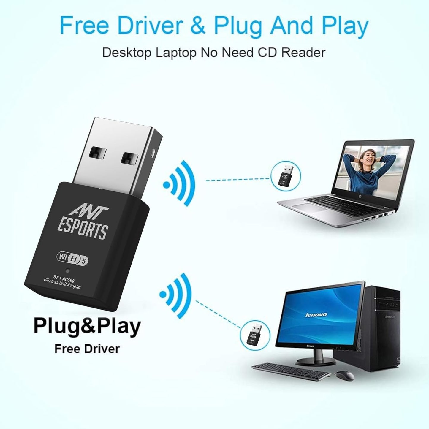 Ant Esports AE600B 600 Mbps Wi-Fi + Bluetooth USB 2.0 Mini Dongle for Desktop Laptop PC I 2.4 & 5Ghz I WiFi 5 802.11AC
