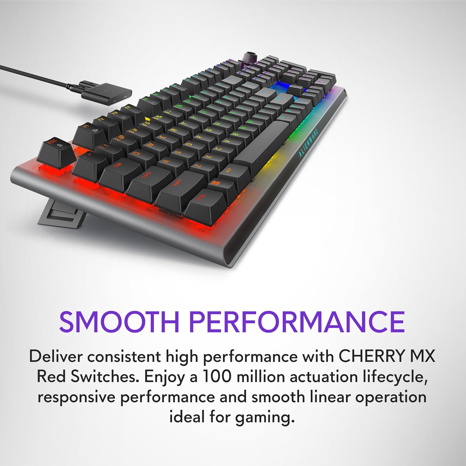 Alienware AW920K Tri-Mode Wireless Gaming Keyboard - Rechargeable, Wireless/Wired, Magnetic Snap-on Charging, Programmable Rocker Switch and Dial, AlienFX per-Key RGB - Dark Side of The Moon