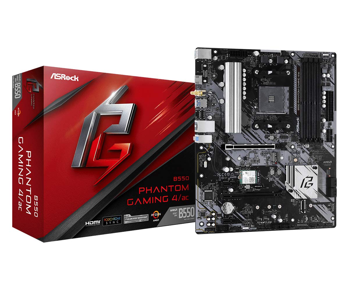 The ASRock B550 Phantom Gaming 4 AC is an ATX motherboard that supports 3rd Gen AMD Ryzen processors and future AMD Ryzen processors with the AM4 socket, along with DDR4 memory.