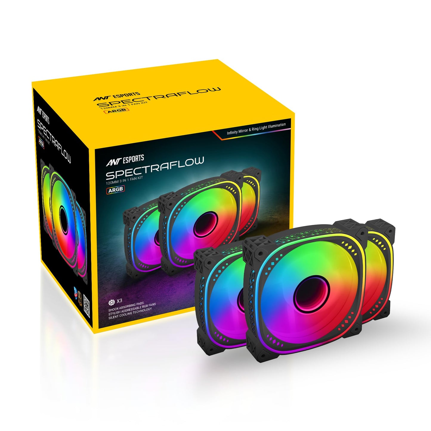 Ant Esports Octaflow 120 Auto RGB 120mm 1200 RPM Cooler Case Fan with Dual Sided RGB Ring Illumination
