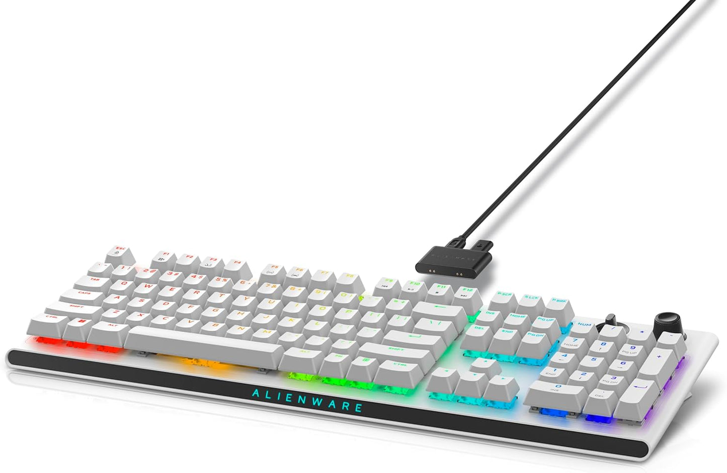 Alienware AW920K Tri-Mode Wireless Gaming Keyboard - Rechargeable, Wireless/Wired, Magnetic Snap-on Charging, Programmable Rocker Switch and Dial, AlienFX per-Key RGB - Lunar Light