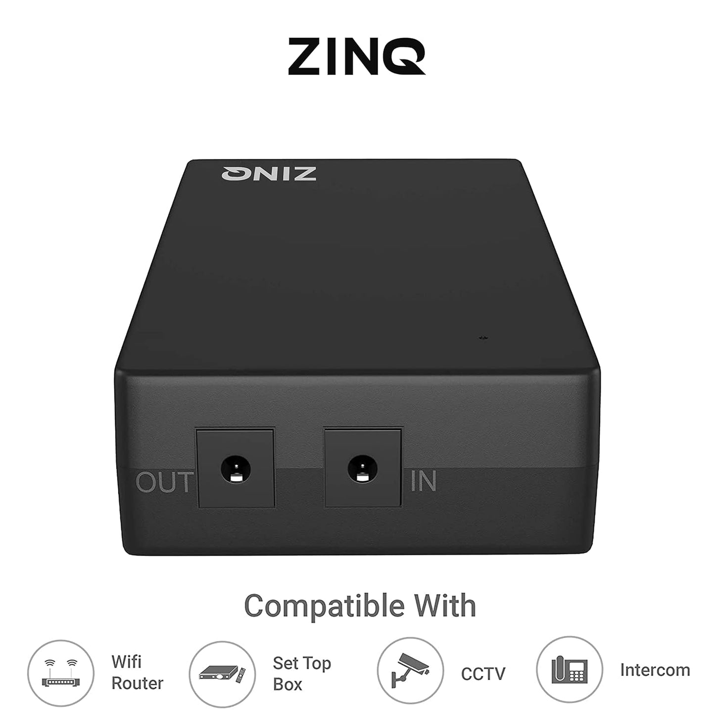 ZINQ Mini UPS for 12V Routers, High-Power Fiber Routers, and Broadband Modems | Seamless Automatic Switching | Up to 4 Hours of Power Backup During Outages (Black)