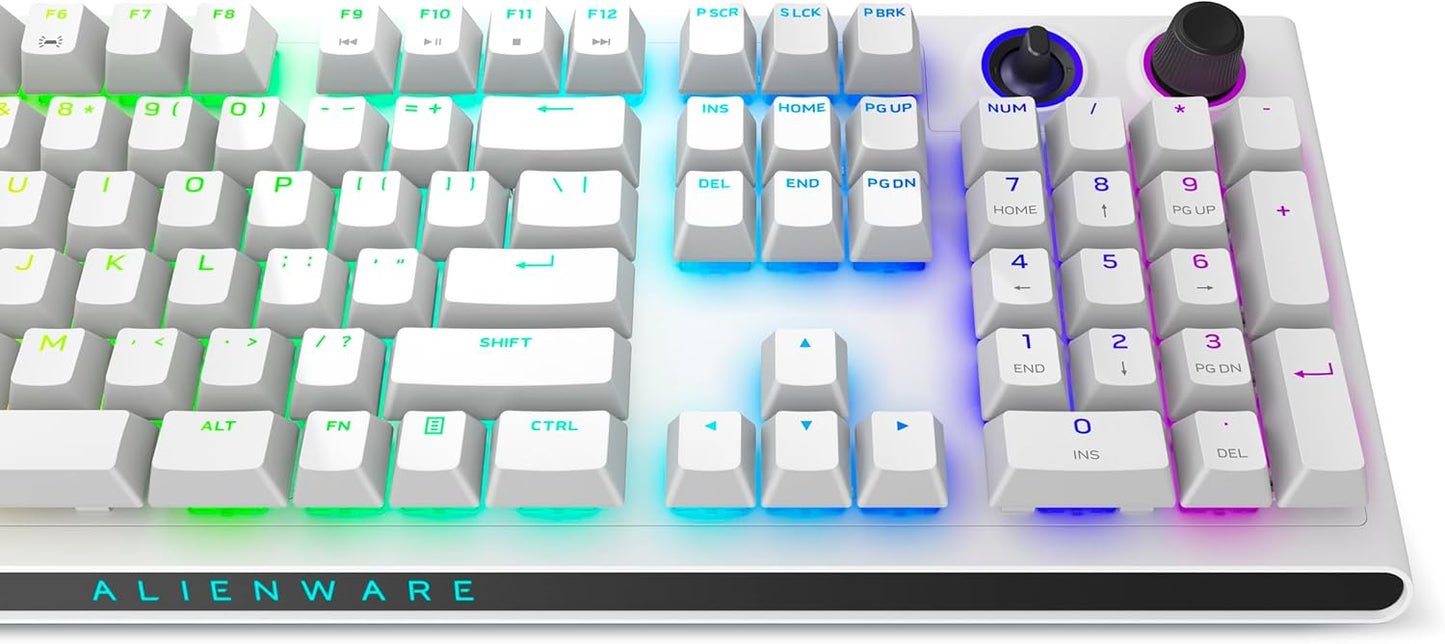 Alienware AW920K Tri-Mode Wireless Gaming Keyboard - Rechargeable, Wireless/Wired, Magnetic Snap-on Charging, Programmable Rocker Switch and Dial, AlienFX per-Key RGB - Lunar Light