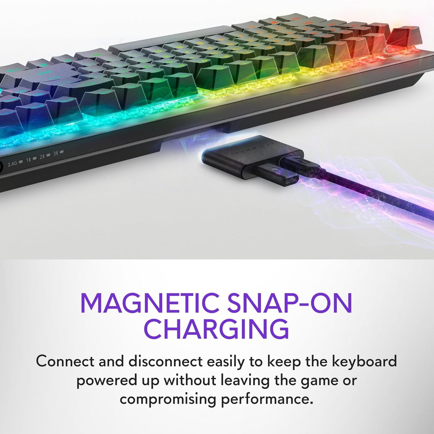 Alienware AW920K Tri-Mode Wireless Gaming Keyboard - Rechargeable, Wireless/Wired, Magnetic Snap-on Charging, Programmable Rocker Switch and Dial, AlienFX per-Key RGB - Dark Side of The Moon