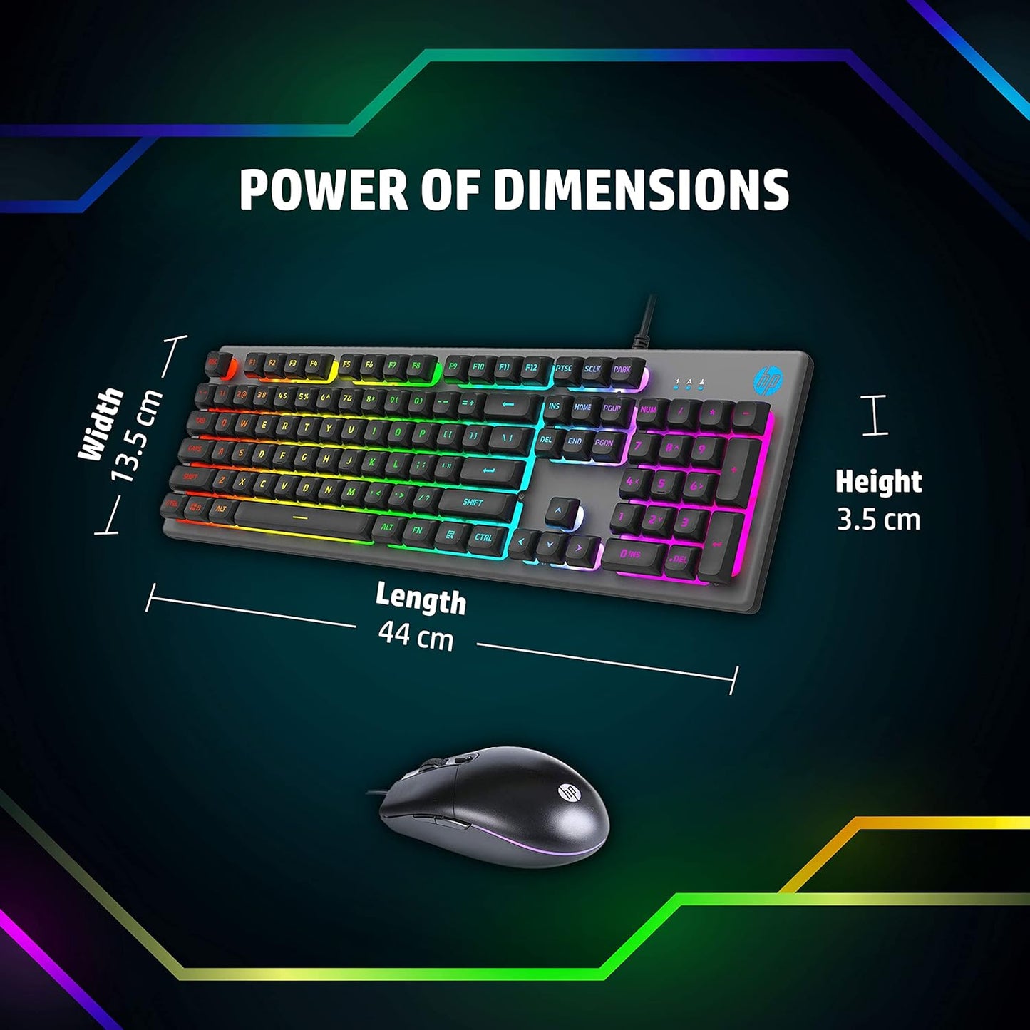 HP KM300F Wired USB Gaming Keyboard and Mouse Set, Membrane Backlit, 26 Keys Anti-Ghosting, 3 LED Indicators & 3D 6K USB Mouse with 6400DPI,Six-Speed Cyclic Resolution Switching, Black