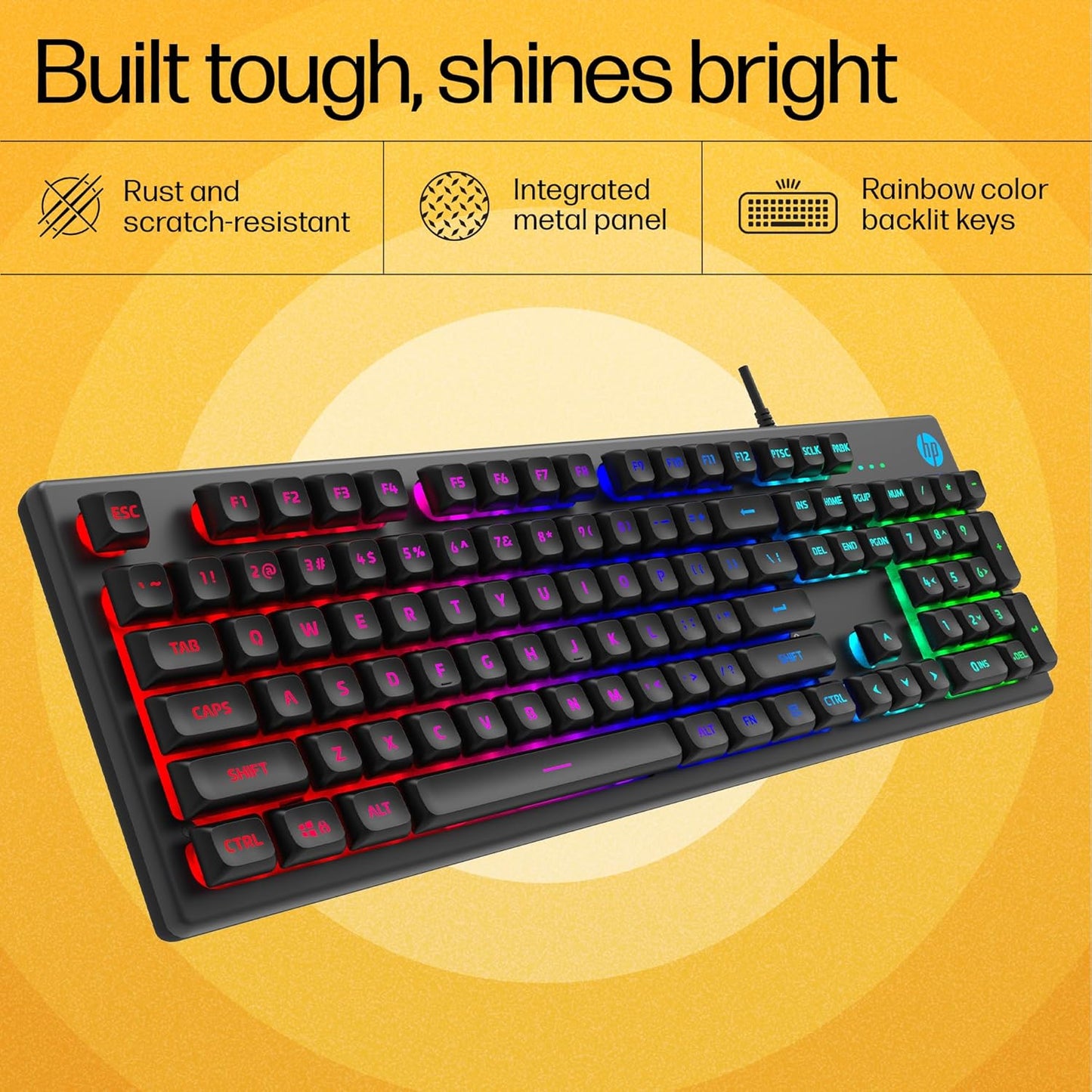 HP KM300F Wired USB Gaming Keyboard and Mouse Set, Membrane Backlit, 26 Keys Anti-Ghosting, 3 LED Indicators & 3D 6K USB Mouse with 6400DPI,Six-Speed Cyclic Resolution Switching, Black