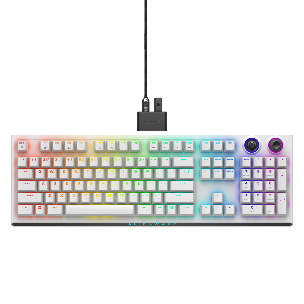 Alienware AW920K Tri-Mode Wireless Gaming Keyboard - Rechargeable, Wireless/Wired, Magnetic Snap-on Charging, Programmable Rocker Switch and Dial, AlienFX per-Key RGB - Lunar Light