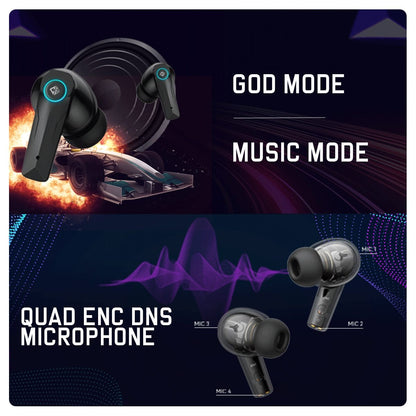Cosmic Byte CosmoBuds X50 True Wireless Earbuds (TWS), BT 5.3, 40ms Latency GOD Mode™, Music Mode, RGB, 40Hrs, ENC, DNS Quad Mics, IPX5, Voice Assistant (Black)