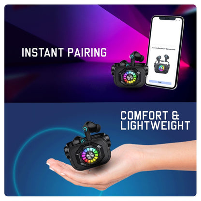 Cosmic Byte CosmoBuds X50 True Wireless Earbuds (TWS), BT 5.3, 40ms Latency GOD Mode™, Music Mode, RGB, 40Hrs, ENC, DNS Quad Mics, IPX5, Voice Assistant (Black)