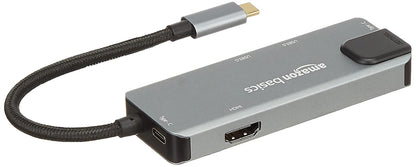 Amazon Basics 6-in-1 USB-C Hub Multiport Adapter with LAN Port, HDMI, Type-C, and Two USB 3.0 Ports (Black).