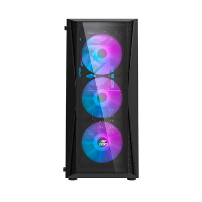 Ant Esports 220 Air Mid-Tower Gaming Case - Black | Supports ATX, M-ATX, ITX Motherboards | Includes 3 x 120mm Front Fans and 1 x 120mm Rear Fan Pre-Installed
