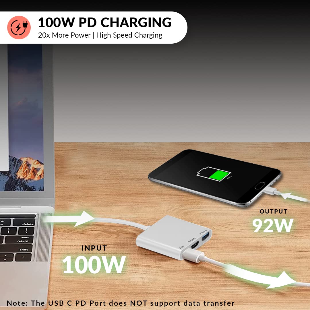 Tizum Aircase USB-C Hub (3-in-1) | Portable Multiport Adapter with PD 100W, Type-C to 4K HDMI, and USB 3.0 for Fast Charging and Data Transfer up to 5Gbps. Compatible with USB-C laptops, Samsung devices, Xbox, PS5, PS4, and Nintendo.