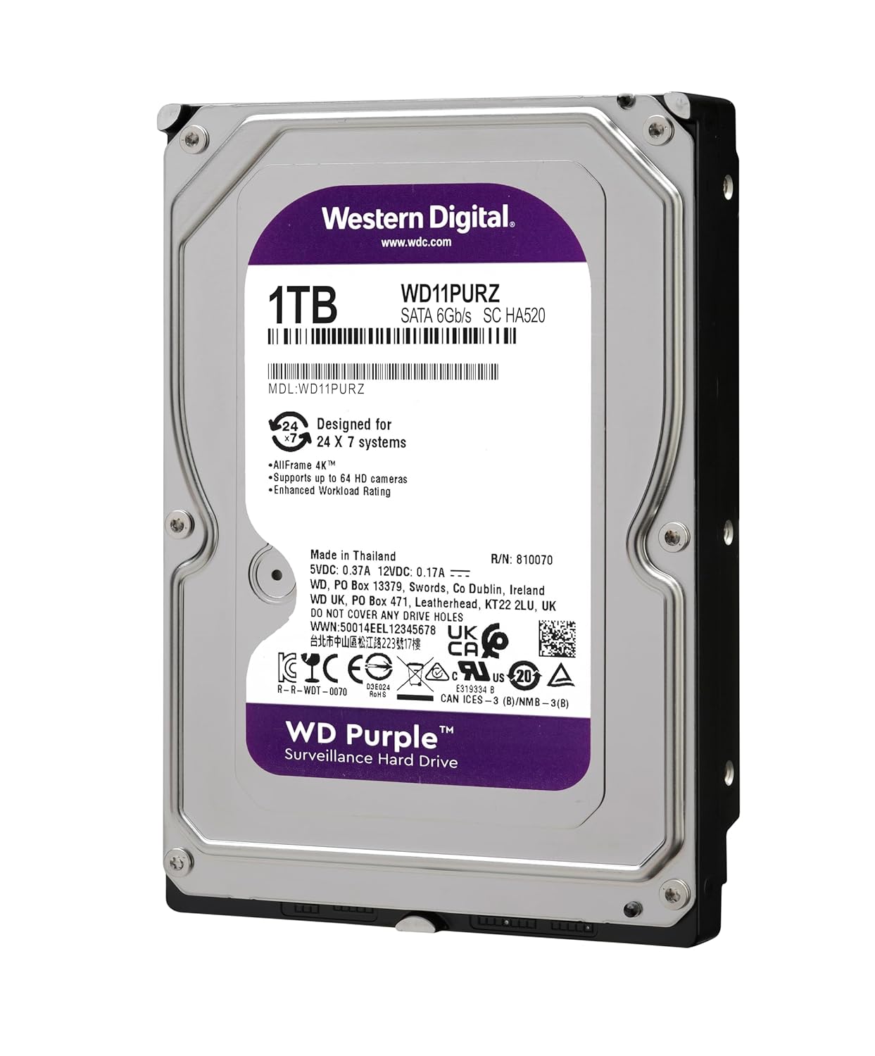 WD Purple 1TB Surveillance Hard Drive (WD10PURZ) – Optimized for CCTV Systems .