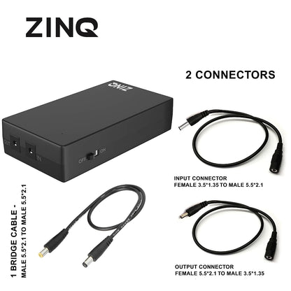 ZINQ Mini UPS for 12V Routers, High-Power Fiber Routers, and Broadband Modems | Seamless Automatic Switching | Up to 4 Hours of Power Backup During Outages (Black)