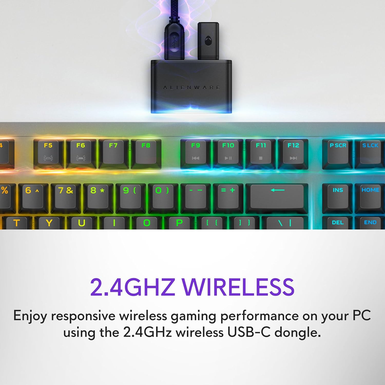 Alienware AW920K Tri-Mode Wireless Gaming Keyboard - Rechargeable, Wireless/Wired, Magnetic Snap-on Charging, Programmable Rocker Switch and Dial, AlienFX per-Key RGB - Dark Side of The Moon