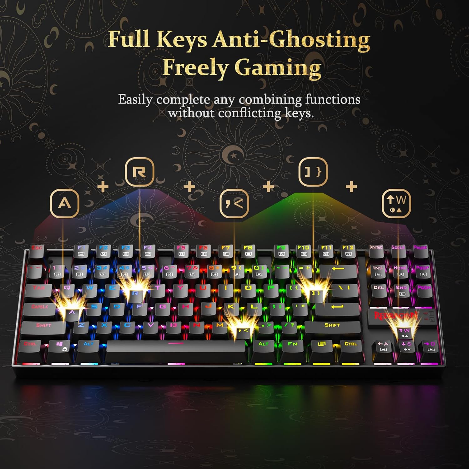 Redragon Kumara K552 Rainbow LED Backlit TKL Ten Key-Less Mechanical Wired Gaming Keyboard Without Numlock Keys (Black)