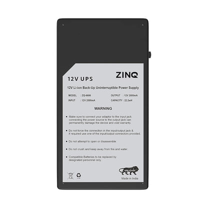 ZINQ Mini UPS for 12V Routers, High-Power Fiber Routers, and Broadband Modems | Seamless Automatic Switching | Up to 4 Hours of Power Backup During Outages (Black)