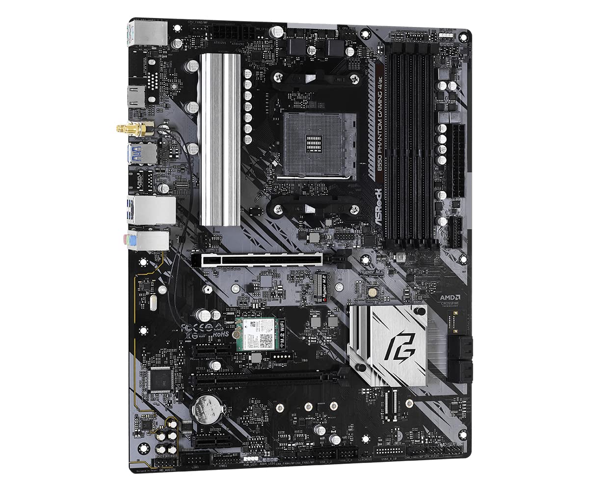 The ASRock B550 Phantom Gaming 4 AC is an ATX motherboard that supports 3rd Gen AMD Ryzen processors and future AMD Ryzen processors with the AM4 socket, along with DDR4 memory.