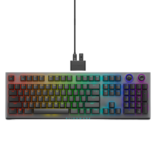Alienware AW920K Tri-Mode Wireless Gaming Keyboard - Rechargeable, Wireless/Wired, Magnetic Snap-on Charging, Programmable Rocker Switch and Dial, AlienFX per-Key RGB - Dark Side of The Moon