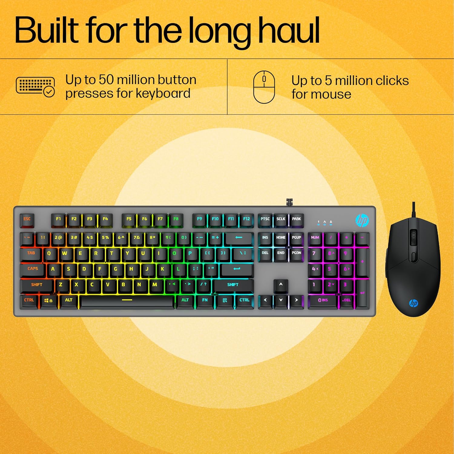 HP KM300F Wired USB Gaming Keyboard and Mouse Set, Membrane Backlit, 26 Keys Anti-Ghosting, 3 LED Indicators & 3D 6K USB Mouse with 6400DPI,Six-Speed Cyclic Resolution Switching, Black