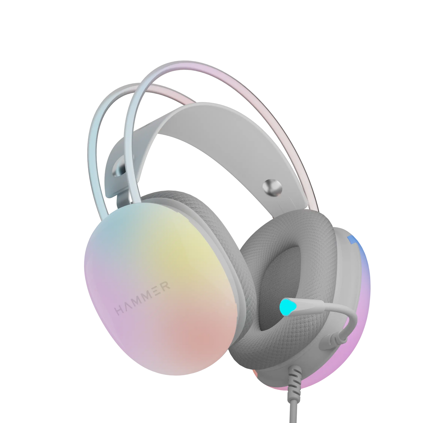 HAMMER Blaze Wired Over Ear Gaming Headphones with Mic, 50mm Drivers, Stereo 7.1 Sound, RGB Lights, Compatible with Windows, Xbox, Play Station, Gaming Headset with Adjustable Bands (Cyan)